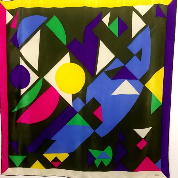 Casca Accessories - Casca Silk Scarf Abstract Green Pink Yellow Blue
